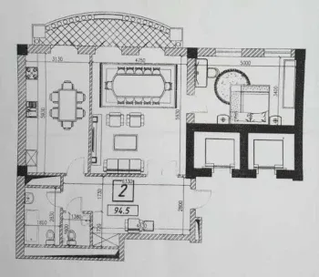90 м², 2-комн. квартира, 11/12-3