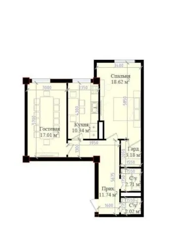 65 м², 2-комн. квартира, 14/16-0