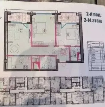 72 м², 3-комн. квартира, 2/12-2