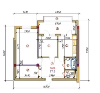 100 м², 2-комн. квартира, 3/12-0