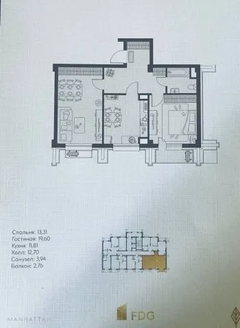 62 м², 2-комн. квартира, 8/16-1