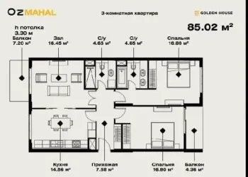 85 м², 3-комн. квартира, 8/13-3