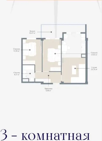 85 м², 3-комн. квартира, 4/14-3