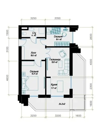 84 м², 3-комн. квартира, 9/16-1