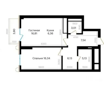 68 м², 2-комн. квартира, 7/12-1