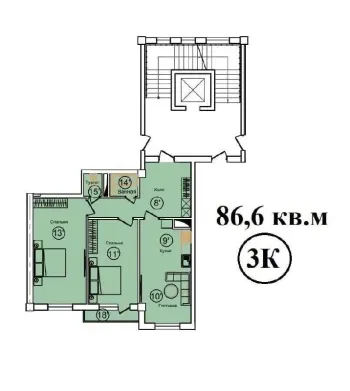 86 м², 3-комн. квартира, 5/9-1