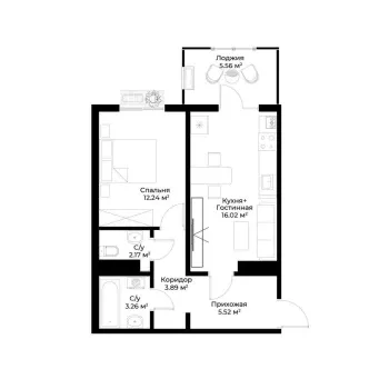 46 м², 1-комн. квартира, 15/15-3