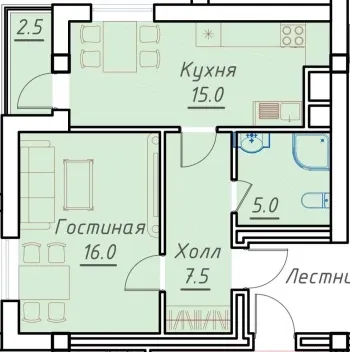 46 м², 1-комн. квартира, 5/8-1