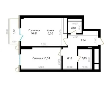 68 м², 2-комн. квартира, 7/12-1
