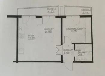 43 м², 2-комн. квартира, 4/10-3