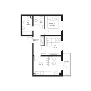 44 м², 2-комн. квартира, 14/16-3