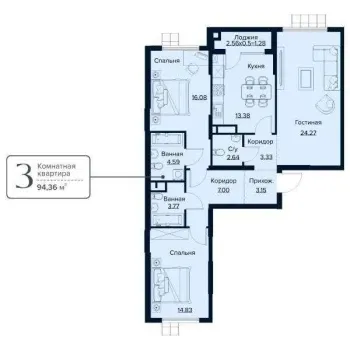 114 м², 3-комн. квартира, 5/6-0