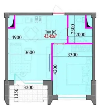 43 м², 2-комн. квартира, 11/16-3