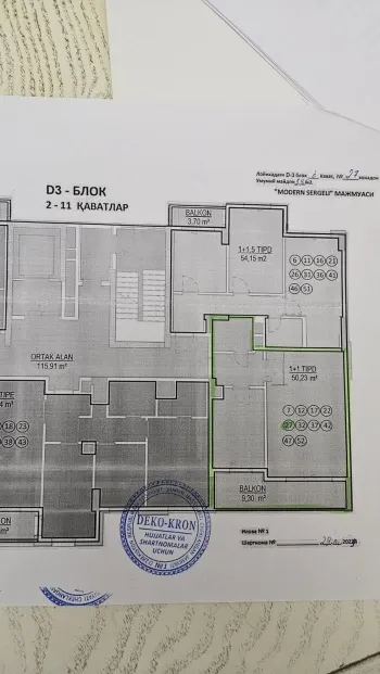 60 m², 2-xonali kvartira, 6/9-0