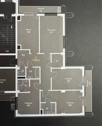 122 м², 4-комн. квартира, 7/16-2