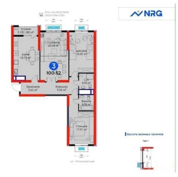 98 м², 3-комн. квартира, 7/10-3
