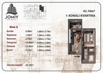 43 м², 1-комн. квартира, 16/16-1