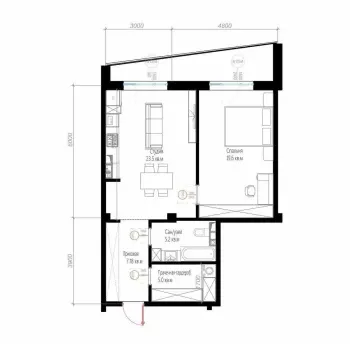 63 m², 2-xonali kvartira, 4/16-2
