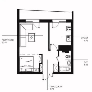 47 м², 1-комн. квартира, 14/14-2