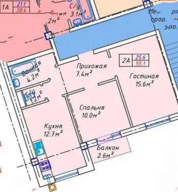 52 м², 2-комн. квартира, 5/5-0
