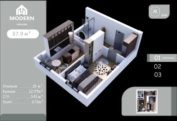 37 м², 1-комн. квартира, 8/8-0