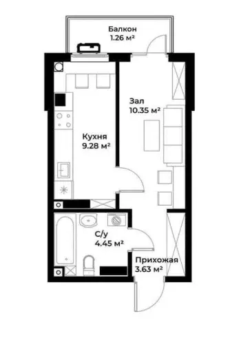 30 м², 1-комн. квартира, 7/15-1