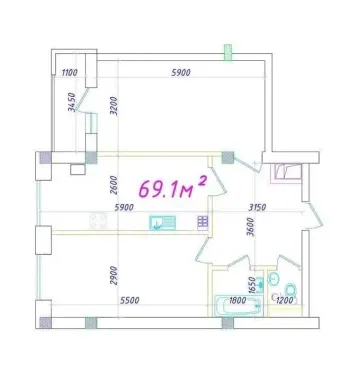 69 m², 2-xonali kvartira, 8/9-1