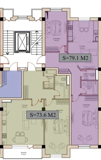 75 м², 2-комн. квартира, 12/13-0
