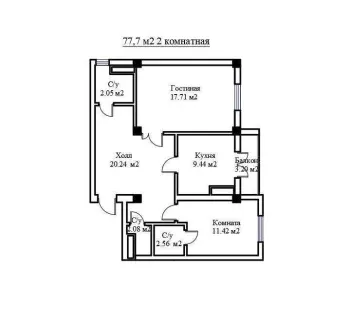 77 м², 2-комн. квартира, 3/11-0