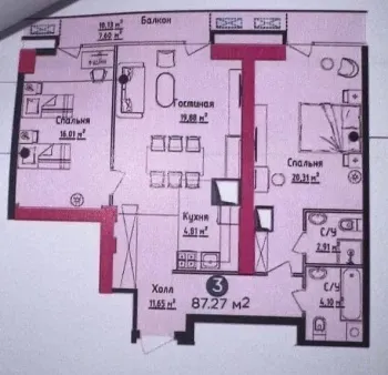87 м², 3-комн. квартира, 20/27-1