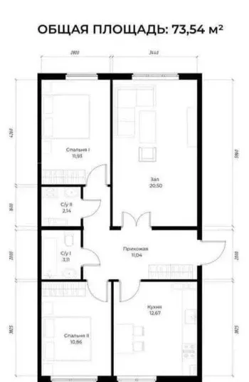 74 м², 3-комн. квартира, 2/9-2