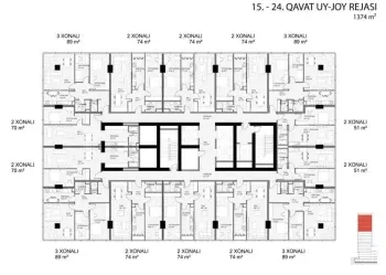 74 м², 2-комн. квартира, 19/28-0