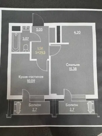 43 м², 2-комн. квартира, 10/16-2