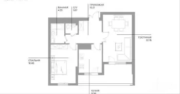 70 м², 2-комн. квартира, 2/16-1