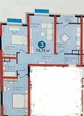 74 м², 3-комн. квартира, 7/16-0