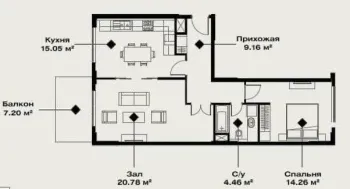64 м², 3-комн. квартира, 10/14-2