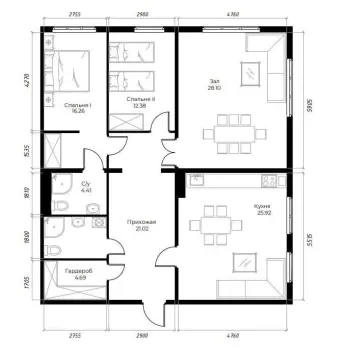 119 м², 4-комн. квартира, 6/12-1