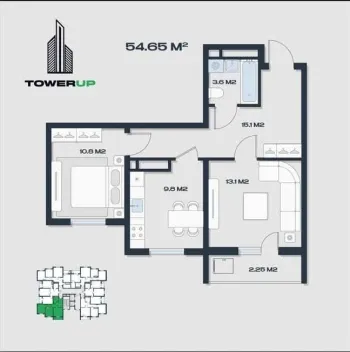 55 м², 2-комн. квартира, 13/16-0