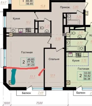 81 м², 3-комн. квартира, 4/12-3