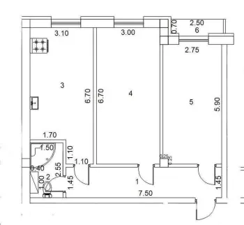 70 м², 2-комн. квартира, 3/9-2