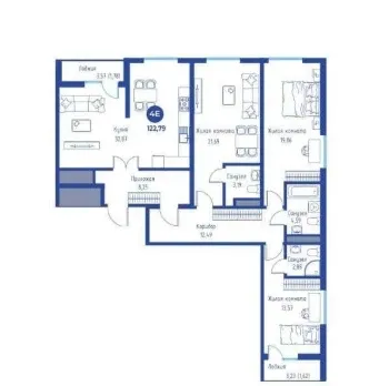 122 м², 4-комн. квартира, 12/15-2