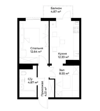 43 м², 2-комн. квартира, 12/16-0