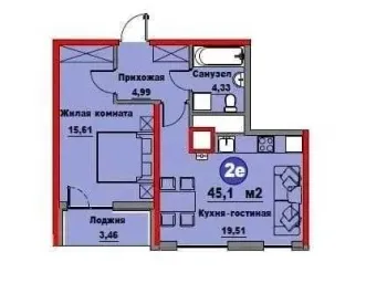 45 м², 2-комн. квартира, 8/16-2