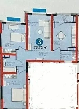 74 м², 3-комн. квартира, 7/16-0