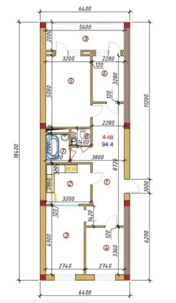 93 м², 4-комн. квартира, 5/12-1