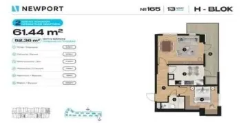 61 м², 2-комн. квартира, 13/19-0