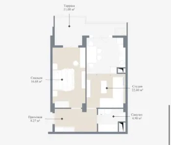 58 м², 3-комн. квартира, 8/11-1