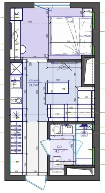33 м², 1-комн. квартира, 1/14-1