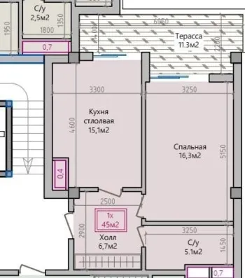 56 m², 1-xonali kvartira, 5/16-1