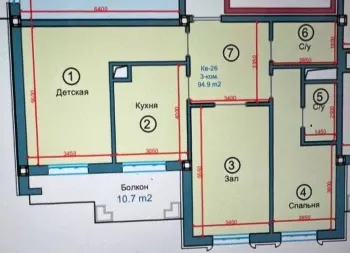 95 м², 3-комн. квартира, 11/13-1